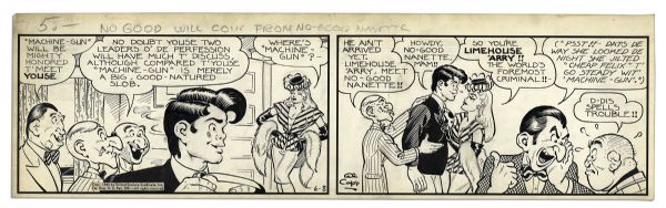 ''Li'l Abner'' Comic Strip From 30 June 1945 Featuring Abner & Inspector Blugstone -- Hand-Drawn & Signed by Al Capp -- 22.75'' x 6.75'' -- Toning, White Out & Paperclip Print, Near Fine