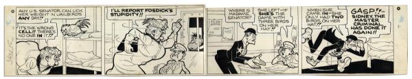 ''Li'l Abner'' Sunday Strip From 15 January 1966 -- Mentioning Fosdick -- Hand-Drawn & Signed by Capp -- 29'' x 13.25'' on Two Separated Strips -- News Syndicate Sticker Missing, Very Good