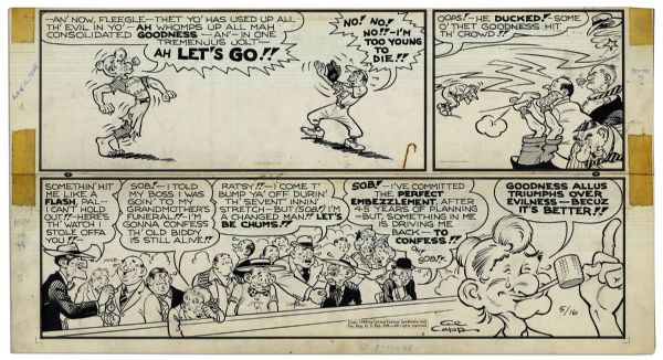 'Li'l Abner'' 2 Comic Strips Hand-Drawn by Al Capp From 16 May 1948 Featuring Mammy & Her Saying, ''Goodness...Triumphs Over Evilness...'' -- 22.75'' x 6.75'' -- Toning & White Out, Near Fine