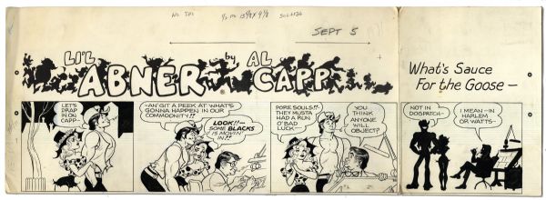 ''Li'l Abner'' Partial Sunday Strip Hand-Drawn by Al Capp From 5 September 1971 -- Featuring Li'l Abner & Daisy Mae -- 29'' x 10.25'' -- Very Good