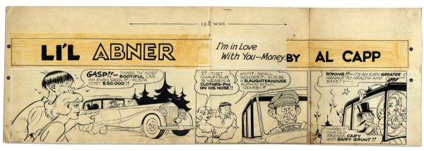 ''Li'l Abner'' Sunday Strip Hand-Drawn by Al Capp From 12 July 1959 -- Featuring Cary & Sairy Grunt -- 29'' x 9.75'' -- Toning, White Out & Creasing, Very Good