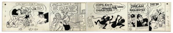 ''Li'l Abner'' Sunday Strip Hand-Drawn & Signed by Al Capp From 12 July 1968 -- Featuring Mammy & Pappy -- in Three Segments, Largest 29'' x 10.25'' -- Toning, White Out & Creasing, Very Good