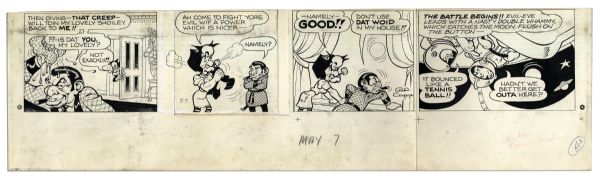 ''Li'l Abner'' Partial Sunday Strip Hand-Drawn by Al Capp From 7 May 1967 -- Featuring Mammy Yokum & Evil Eye Fleagle -- 28.75'' x 23'' -- White Out, Toning, Detached Panel & Tape, Very Good