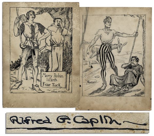 Early Sketch by Al Capp, Creator of ''Li'l Abner'' -- Hand-Drawn & Signed With His Full Jewish Surname Caplin