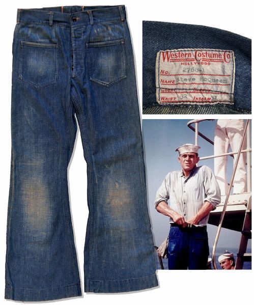 Lot Detail - Extremely Rare Steve McQueen Screen-Worn Blue Jeans From ...