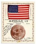 Apollo 12 Space-Flown American Flag -- Mounted to a Certificate Signed by the Entire Crew