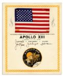 Apollo 13 American Flag Space-Flown -- Affixed to Official NASA Certificate Signed By Each Astronaut -- This flag was on board Apollo XIII during its flight and Emergency Return to Earth
