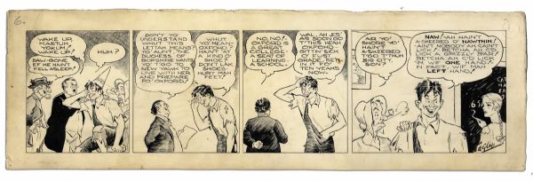 Very Rare Early 30's Version of ''Li'l Abner'' Signed by Al Capp -- Abner & Daisy Mae as Earlier Incarnations Are Rendered Differently But Recognizably -- 23''x 7'' -- Foxing & Toning, Near Fine