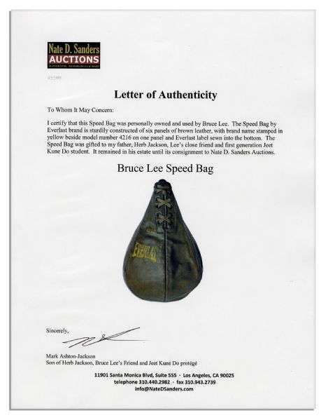 Bruce Lee's Personally Owned & Used Speed Bag