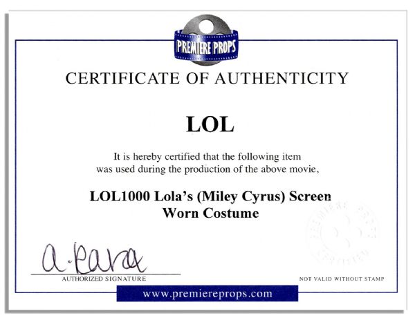 Miley Cyrus Screen-Worn Wardrobe From Comedy ''LOL''