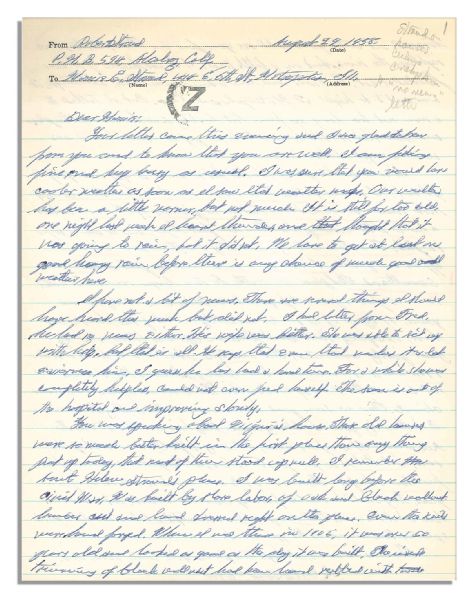 Birdman of Alcatraz Robert Stroud Autograph Letter Signed -- ''...if I get out...I would not have a house with ceilings less than ten feet...low ceilings...would make me feel smothered...''