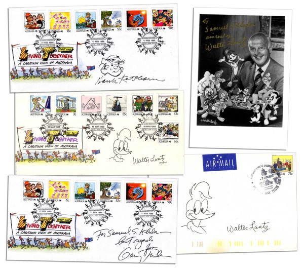 Lot of Comic Artists' Signatures -- Garry Trudeau of Doonesbury, Hank Ketcham of Dennis The Menace and Walter Lantz of Woody Woodpecker