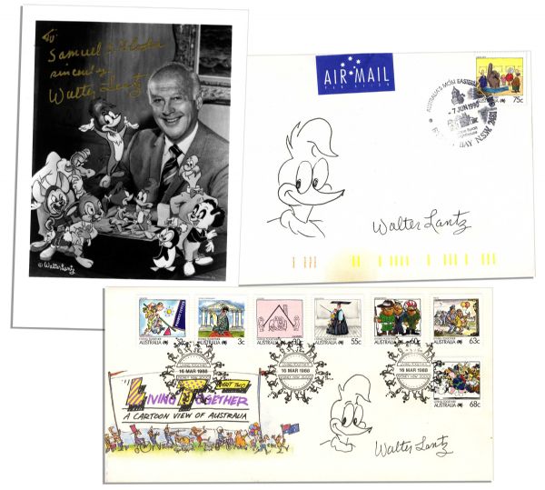 Lot of Comic Artists' Signatures -- Garry Trudeau of Doonesbury, Hank Ketcham of Dennis The Menace and Walter Lantz of Woody Woodpecker