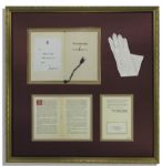 Elegantly Framed Archive of Wallis Simpson & Prince Edward Items -- Including an Inscribed Note Signed by Edward & Wallis Simpson's Personally Owned Glove