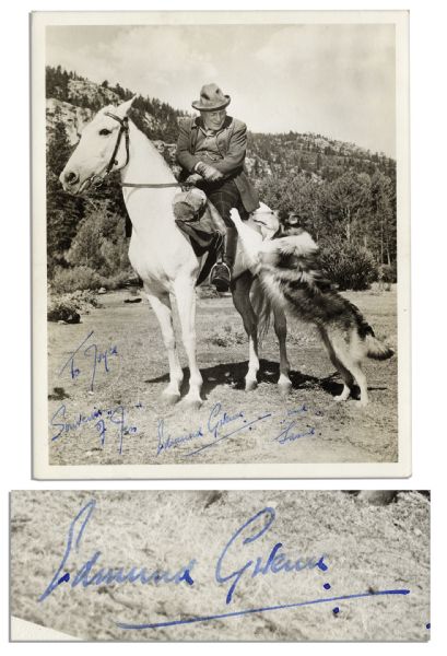 Edmund Gwenn 8'' x 10'' Photo Signed of Himself on Horseback With Lassie