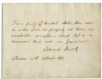 Fantastic Edward Everett Civil War Quote Signed -- "...there can be neither peace nor prosperity at home...but in a harmonious Union under one Government..." 