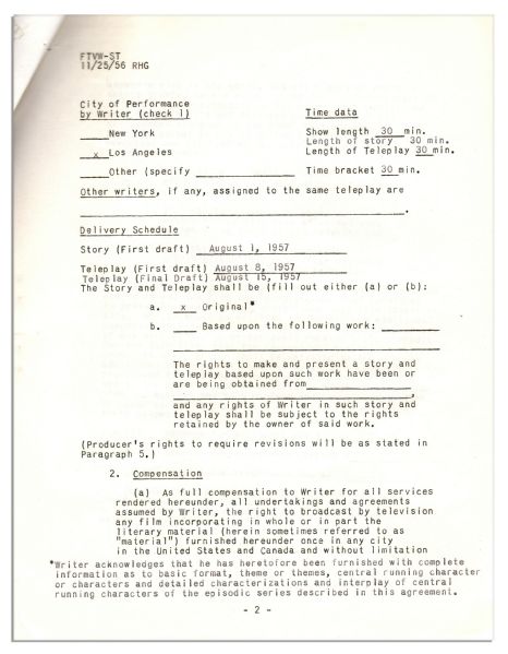 Possibly Gene Roddenberry's First Signed TV Contract