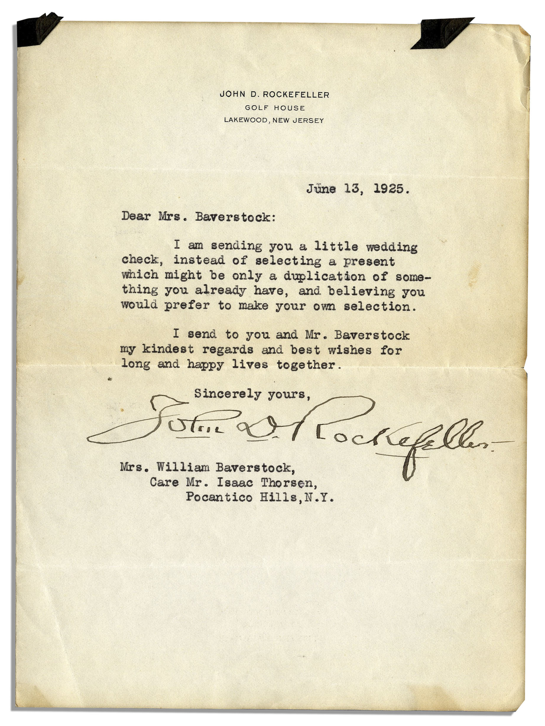 Lot Detail - John D. Rockefeller Typed Letter Signed -- "...I am