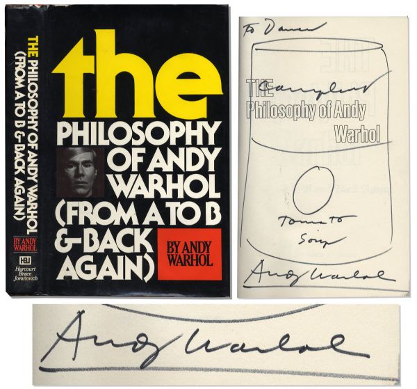 Andy Warhol Signed First Edition of His Book With Dustjacket & His Hand-Drawn Sketch of The Can of Campbell's Tomato Soup He Elevated to the Status of Cultural Icon