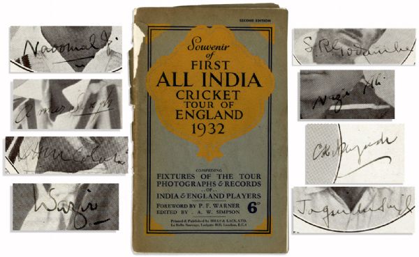 Vintage Cricket Program From The First India Cricket Tour of England in 1932, Signed by 16 Indian Athletes -- With an ALS by The Touring Manager