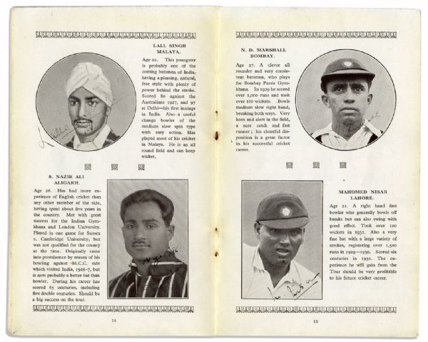 Vintage Cricket Program From The First India Cricket Tour of England in 1932, Signed by 16 Indian Athletes -- With an ALS by The Touring Manager