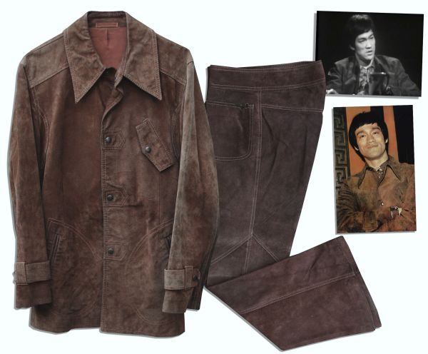 Bruce Lee's Brown Suede Suit Worn Onscreen For The Famous ''Lost Interview'' -- Worn While He Uttered The Quote That Became Part of His Legacy, ''Be water, my friend.''