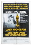Large Movie Poster From One Flew Over The Cuckoos Nest Mentioning Its Sweep of The Academy Awards as Only The Second Film to Win All 5 Major Awards -- Measures 27 x 41