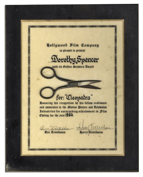 Hollywood Film Company Golden Scissors Award Awarded to The Editor of ''Cleopatra''
