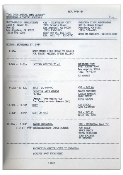 Complete Script For The 36th Annual Emmy Awards on 23 September 1984