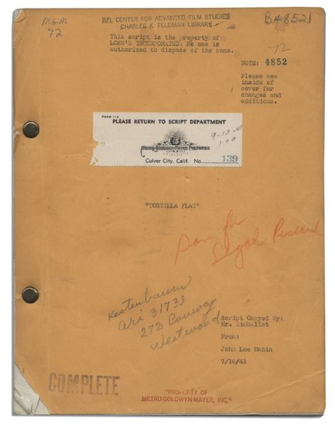 Script for ''Tortilla Flat'' -- The 1941 Adaptation of John Steinbeck's Novel of The Same Name