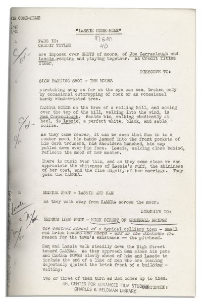 MGM's ''Lassie Come Home'' Script -- The Original Lassie Film -- With Hand Notations From MGM Personnel