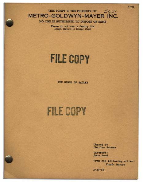 Vintage MGM Script For John Wayne Film, ''The Wings of Eagles''