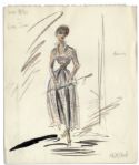 Edith Head Signed 14 x 17 Costume Sketch of Vera Miles For Beau James in 1957
