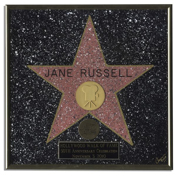 Jane Russell 50th Anniversary Walk of Fame Plaque -- From the Collection of Russell's Son