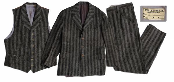 Randolph Scott Three-Piece Suit Used in Production of 1942 Movie, ''Pittsburgh'' Co-Starring John Wayne -- Custom Wool Herringbone Suit is by Hollywood Costume House, ''United Costume''