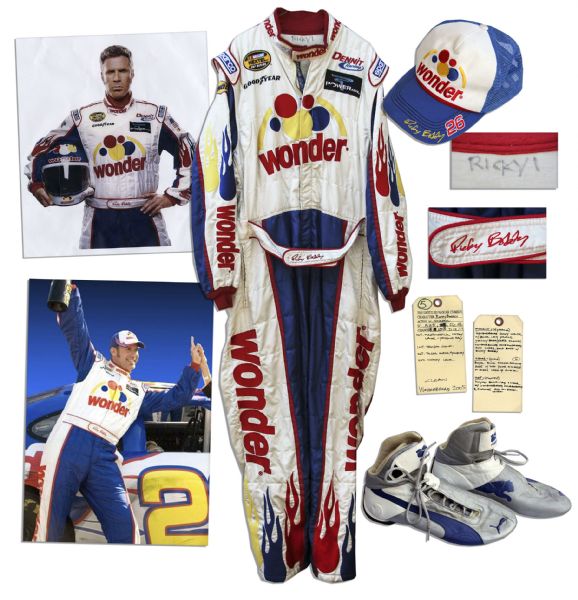 Will Ferrell Hero Costume From His Racecar Driver Comedy ''Talladega Nights'' -- Wonder Bread Racesuit, Cap & Shoes -- With Wardrobe Department's Tag