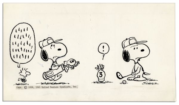 Charles Schulz ''Peanuts'' Cartoon -- Featuring Snoopy & Woodstock Golfing