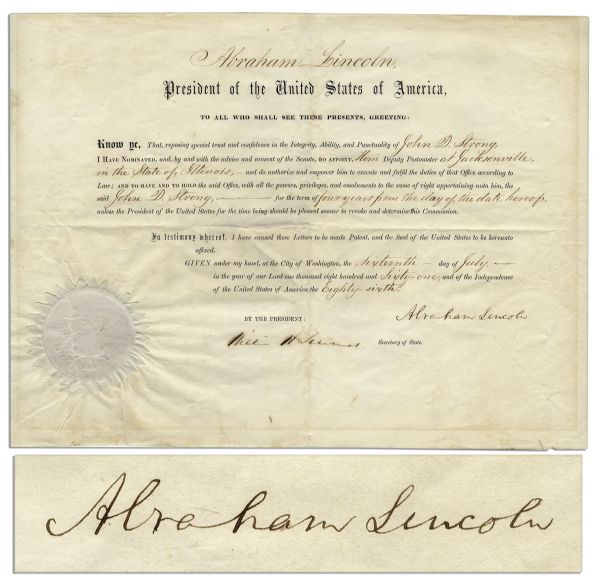 Abraham Lincoln Document Signed in Wonderful Condition -- With Full ''Abraham Lincoln'' Signature
