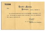 Official Telegram Declaring President William McKinleys State of Health Two Days After He Was Shot -- The President Has Passed a Fairly Good Night