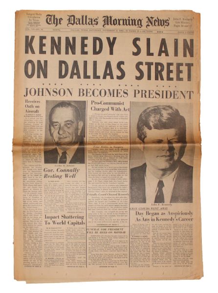 Dallas Newspaper the Day After John F. Kennedy's Assassination