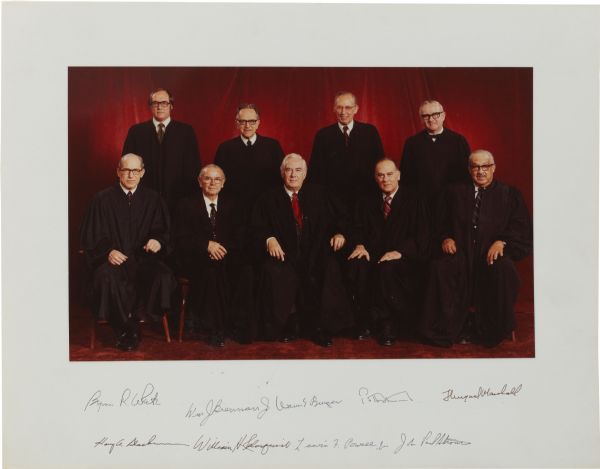 Signed Photo Display by All 9 Justices of the Warren Burger Supreme Court