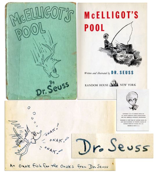 Dr. Seuss ''McElligot's Pool'' First Edition -- With Signature & Hand-Drawn Sketch by Seuss