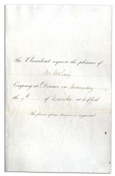 1825 Invitation to Dinner at James Monroe's White House -- Given to John McLean