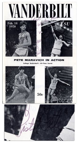 ''Pistol'' Pete Maravich Signed Vanderbilt College Basketball Program -- Scarce Signature Inscribed to Sports Journalist Boo Odem