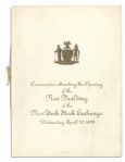 1903 Invitation & Program to the Opening of The New York Stock Exchange's New Building at 18 Broad Street