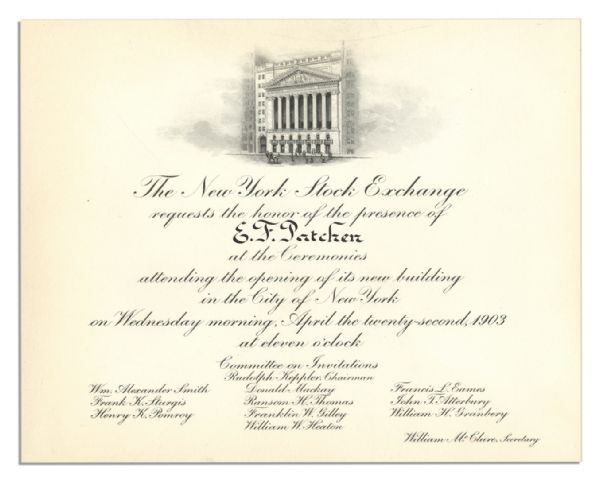 1903 Invitation & Program to the Opening of The New York Stock Exchange's New Building at 18 Broad Street