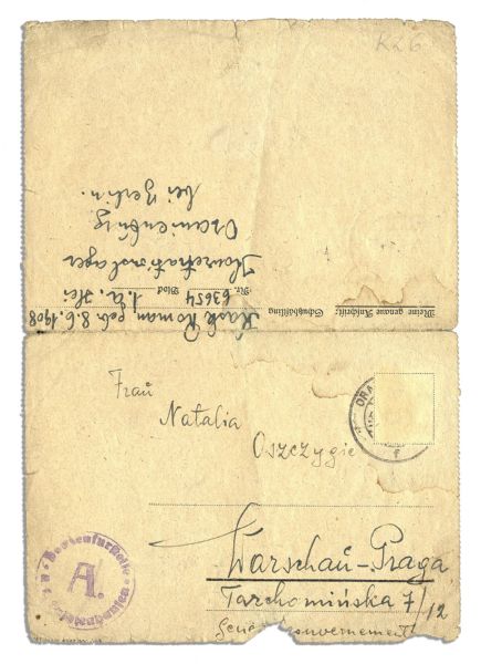 1943 Autograph Letter Signed by a Prisoner in Sachsenhausen Concentration Camp -- …Thankfully I have received the parcel. In it there was marmalade, sugar, dough…bread and apples…