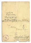 1943 Autograph Letter Signed by a Prisoner in Sachsenhausen Concentration Camp -- …Thankfully I have received the parcel. In it there was marmalade, sugar, dough…bread and apples…