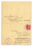 1943 Autograph Letter Signed by a Prisoner in Sachsenhausen Concentration Camp -- …Thankfully I have received the parcel. In it there was marmalade, sugar, dough…bread and apples…