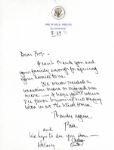Bill Clinton Autograph Letter Signed as President to Robert McNamara -- With Additional Autograph Note Signed by Hillary & Signature by Chelsea -- Scarce